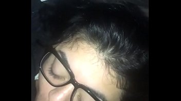 Cumming all over her glasses while she sucks me up