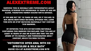 Hotkinkyjo open anal with XO speculum & milk bath