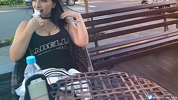 SEXY LATINA BIG BOOBS face agony t. girl with remote vibe outside