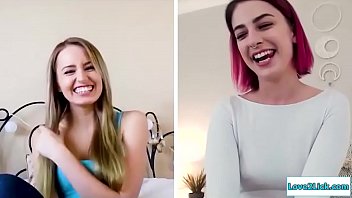 Brides to be have a video call.The small tits blonde masturbates her pussy as the colored hair girl watches.They masturbate and finger their pussies