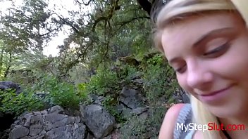 Teen gets bent over in the forest by her