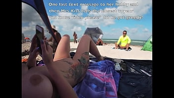 EW 511 - Hubby Films Mrs Kandii Kiss and shows us what the voyeurs look like playing with their cocks when she lays out on the nude beach with her legs spread open for all to see!