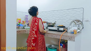 Desi step sister Hot sex in red saree In Kitchen