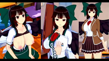 【エロゲーコイカツ！】東方project 霊烏路空のおっぱい揉んで仁王立ち手コキフェラ奉仕してもらってからのセックス！爆乳エロアニメ【ヘンタイゲーム】