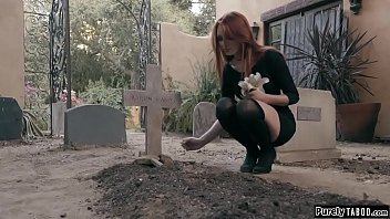 Redhead filled with remourse when she hears ghostly whispers and finds her friends necklace.Seeking answers she goes to the cemetary and sees her friends crawl out.They hold her down and shes rubbed.After she throats shes fucked and facesitted