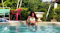 I fuck with my friend in the pool until we cum, we wait for the gardener to join - BlackBarbie