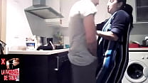 Spanish milf gets horny preparing dinner in the kitchen and her husband penetrates her and leaves her full of milk