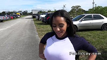 Petite Latina with huge tits bangs in public