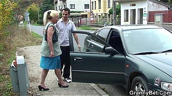 Hitchhiking old granny and boy