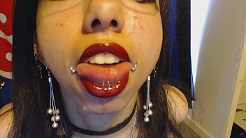 Spit Saliva Fetish - Red Lips Drool a lot down Chin