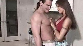 Busty hot latina couple fucking in the kitchen