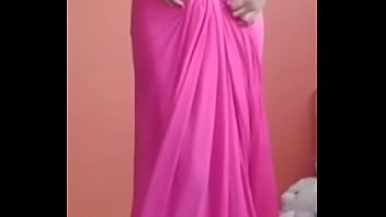 Pink saree without blouse