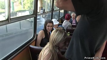 Blonde gets facial in public bus